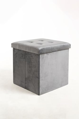 Regalos Miguel - Pufs y reposapiés - Puff Almacenaje Button 38 cm Terciopelo - Gris