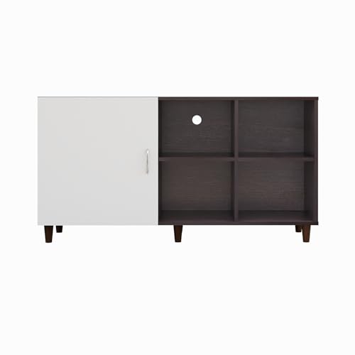 Image of VIKI Modern TV Unit for Living Room | Engineered Wood TV Cabinet with 1 Door Storage & 2 Open Shelves, Entertainment Unit, 140W x 74H x 40D cm | DIY | 1 Year Warranty (Wenge & White)