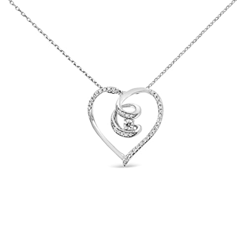 Haus of Brilliance .925 Sterling Silver 1/4 Cttw Brilliant-Cut Diamond Open Heart Twisted Awareness Ribbon 18" Pendant Necklace (H-I Color, I1-I2 Clarity)