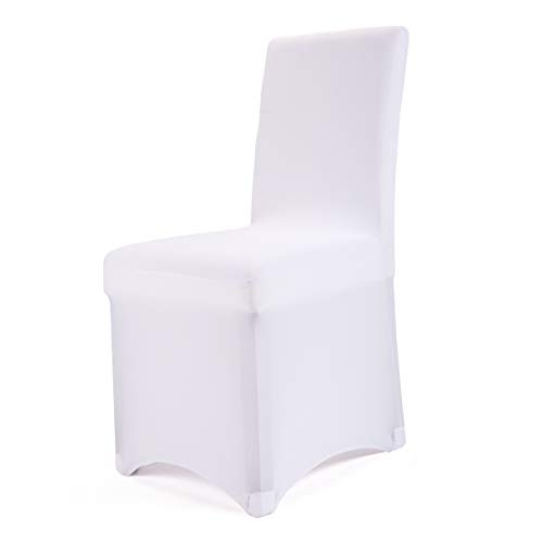 JAXPETY Set of 100PCS White Color Polyester Spandex Banquet Wedding Party Chair Covers,Flat