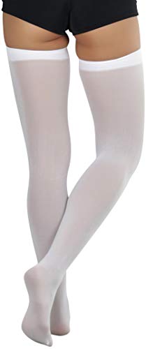 Image of ToBeInStyle Women's Opaque Long Thigh High Stockings w /Decorative Front Satin Bow