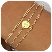 A to Z Layered Initial Bracelet for Women - 18K Gold Plated on Stainless Steel Letter Charm Bracelet - Gold Jewelry Gifts for Birthday Christmas