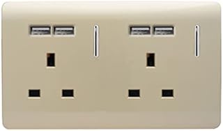 Trendi 2 Gang Artistic Modern Glossy 13 Amp 4 x 2.1mA USB Switched Tactile Plug Socket Gold