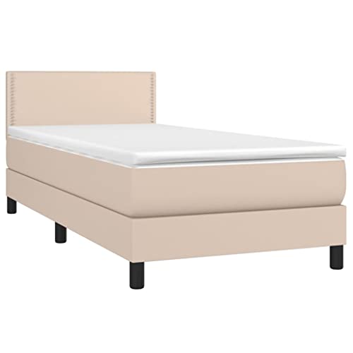 vidaXL Boxspringbett mit Matratze LED Kunstlederbett Polsterbett Einzelbett Bett Schlafzimmerbett Bettgestell Bettrahmen Lattenrost Hotelbett Cappuccino-Braun 90x200cm vidaXL Boxspringbett mit Matratze LED Kunstlederbett Polsterbett Einzelbett Bett Schlafzimmerbett Bettgestell Bettrahmen Lattenrost Hotelbett Cappuccino-Braun 90x200cm