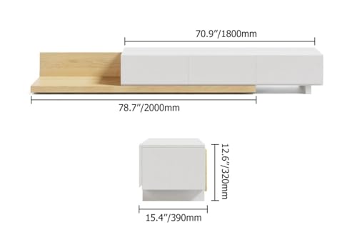 homary Wood Extendable TV Stand Rectangle Entertainment Center with 3-Drawer & Shelf Media TV Console for Living Room Bedroom (White & Natural) - Image 4