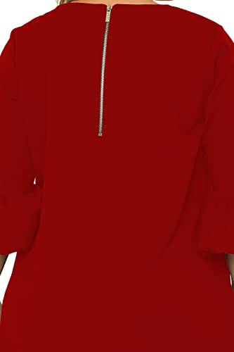 Standards & Practices Women's Plus Size Brick Red Crepe Knit 3/4 Balloon Sleeves Midi Shift Dress4