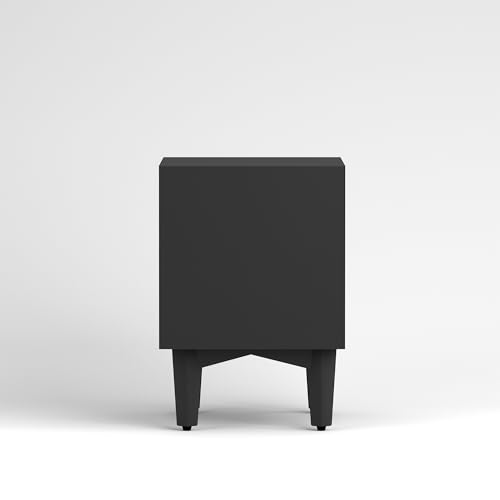 Image of ONIJA Wooden Bedside Table for Bedroom | Wooden Bed Side Nightstand Lamp Table with 2 Drawers & Open Shelf Storage for Home & Hotels | HDMR Premium Wood (Black)
