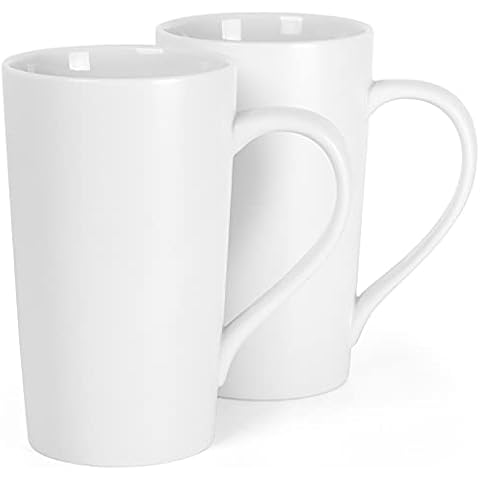 Juego de 2 tazas de café de cerámica grandes de 20 onzas con mango para té de leche y zumo de café (blanco) - SHOWFULL Cover