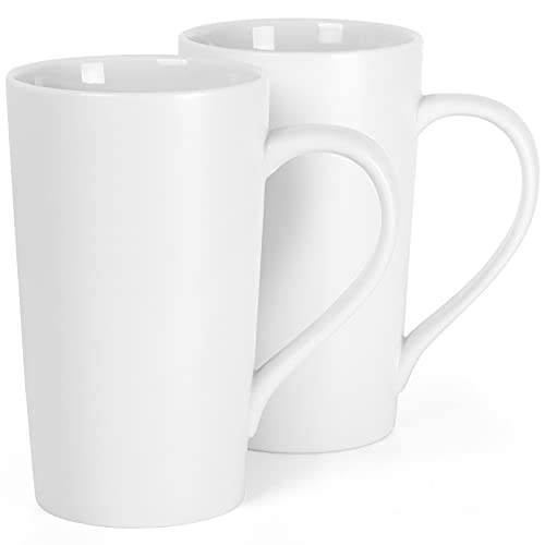 Lot de 2 grandes tasses à café en céramique avec poignée pour lait, thé, café, jus de fruits (blanc) Cover