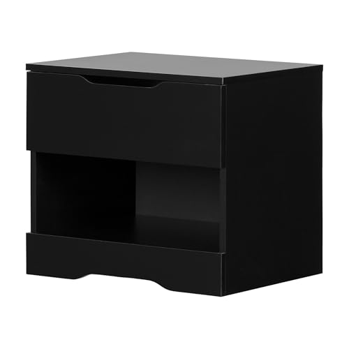 South Shore Trinity 1-Drawer Nightstand, Pure Black with Cut-Out Handles