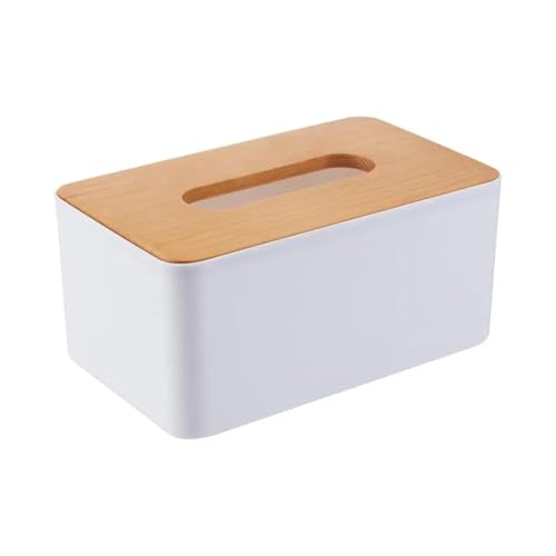 KHUTRW3D Caixa de lenços de plástico moderna, tampa de madeira, porta-guardanapos quadrado, recipiente para dispensador de papel umedecido, estojo organizador de carro doméstico moderno para mesa