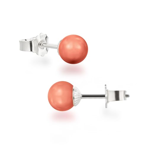 Schöner-SD Damen Ohrstecker 925 Silber mit runden Perlen Kugeln 6mm Bambus-Koralle orange Schöner-SD Damen Ohrstecker 925 Silber mit runden Perlen Kugeln 6mm Bambus-Koralle orange