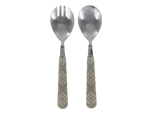 Posate da insalata, 2 pezzi, colore grigio francese, con motivo in acciaio inossidabile/acrilico, stile rustico shabby chic, stile vintage