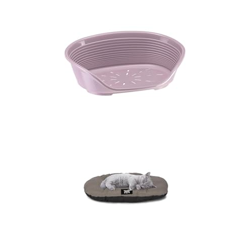 Ferplast Cuccia per Cani e Gatti in plastica Lavabile, Traspirante e Antiscivolo, con Cuscino Imbottito in Cotone, 49 x 36 x 17.5 cm Glicine