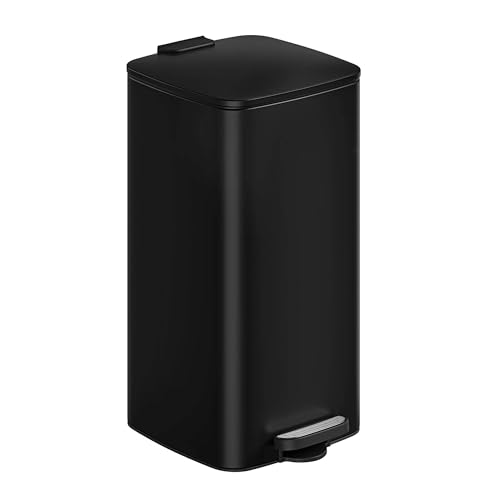 Genérico Cubo de Basura, Basurero de 30 L, de Cocina de Acero Inoxidable, con Cubeta Interior, Cierre Suave y Permanece Abierto, Negro Tinta
