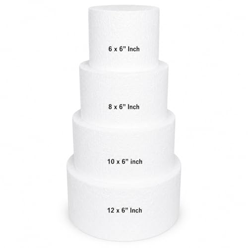Crafts Central 6-Inch Thick Round Foam Cake Dummy Polystyrene Styrofoam Cake Form for Decorating Wedding & Birthday Displays Crafting Modeling and Art Projects 1 Piece (12 D x 6 H)