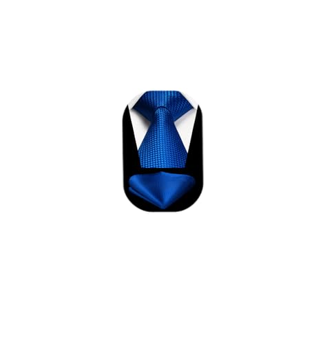 HISDERN Royal Blue Ties for Men Cobalt Plaid Tie and Pocket Square Set Dusty Blue Silk Neckties Wedding Party Checkered Necktie Handkerchief Formal