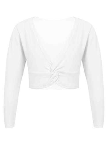 Nyeemya Chaqueta para Ballet Danza Yoga Algodón Cardigan Manga Larga para Niña Top Corto Ropa de Baile Dancewear Blanco A 6-10 años