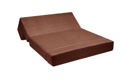 Image of Los Angeles 2 Seater Foldable Sofa Cums Bed, Sofa Bed 4 X 6 Feet Jute Fabric Washable Cover- Including Cushion Perfect for Living Room - Brown Color