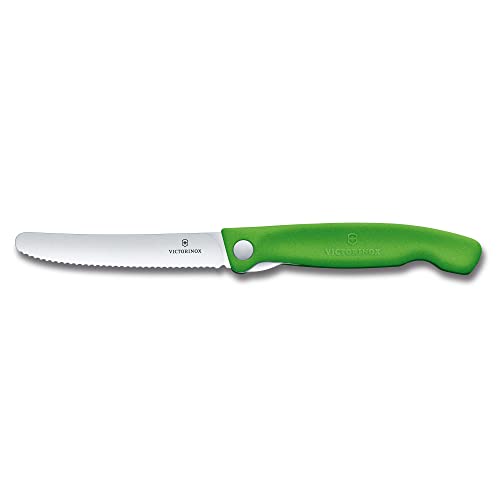 Victorinox Swiss Classic Navaja plegable de picnic para senderismo, fruta, verdura, panecillos, salchichas, filo dentado, extra afilada, Verde