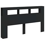 vidaXL Tête de Lit à LED, Panneau avec Rangement, Accessoire de Lit, Tête de Cadre de Lit Chambre, Noir 180x18,5x103,5 cm Bois d'Ingénierie