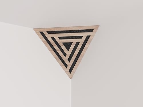 Trampa acústica para graves de techo (2 unidades) «Triángulo» | Espuma acústica difusa de absorción de sonido con placa HDF laminada perforada | 42 x 42 x 42 cm | Color: (Sonoma, SCIFI)