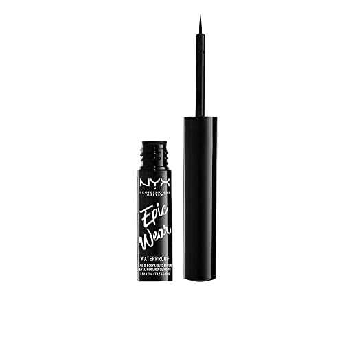 NYX Professional Makeup Eyeliner Líquido Epic Wear Semi-Permanente, Larga Duración, A Prueba de Agua, Delineador de Ojos, Rostro y Cuerpo, Acabado Mate, Color: Negro