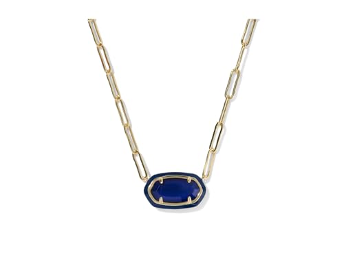 Kendra Scott, Women's, Elisa Enamel Frame Paperclip Necklace, Gold Navy Mop, One Size