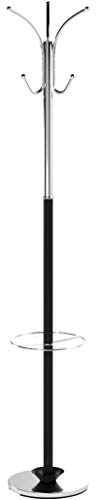 ASPECT CR40BK Oscar Free Standing Metal Coat Rack with Umbrella Base/Chrome and Black, 30x30x182 cm