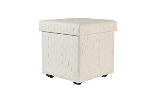 Song Han 15 inch Storage Ottoman with Wheels (Ivory)