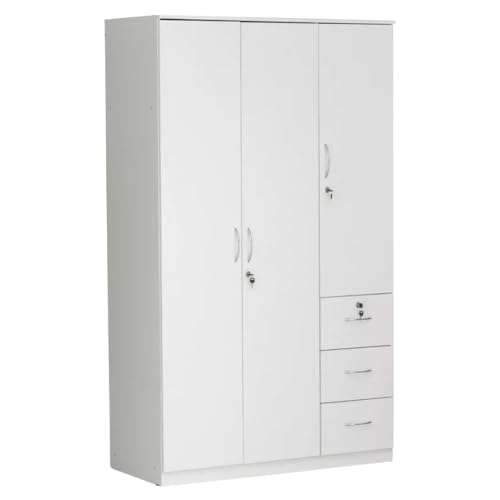 ABX HOME RIBEZ 3 Door wardrobe for Bedroom with 3 Drawers and 5 Shelves | Cupboard for Home | Bedroom Wardrobes | Engineered Wood Cupboard (Without Assembly White)