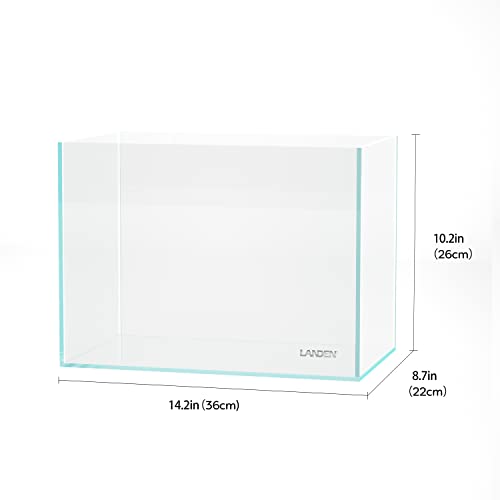 Image of LANDEN 36N 5 Gallon Rimless Low Iron Aquarium Tank, 14.2 inch W x 8.7 inch D x 10.2 inch H (36cm x 22cm x 26cm) 5mm Thickness with Black Nano Foam Leveling mat Included