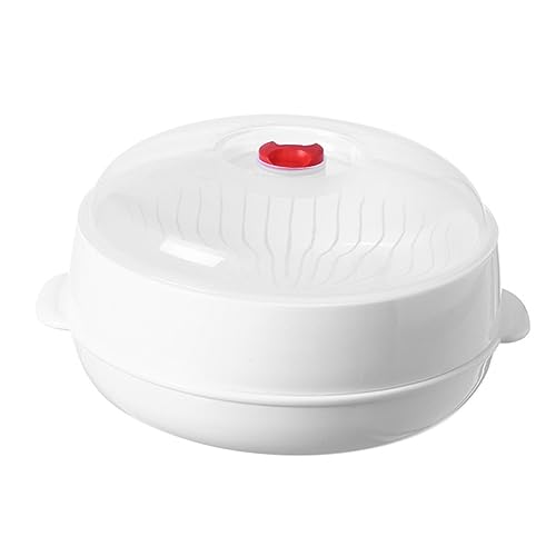 Garneck High Temperature Microwave Steamer with Ventilated Lid for Vegetables: Food Steaming Container for Dumplings Rice Single Round Cooking Basket for Microwave Oven Kitchen Cookware