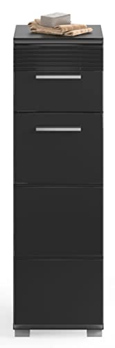 xonox.home - Standschrank Linus 30x79x31 cm in Front schwarz Hochglanz Korpus schwarz - Kommode schmaler Badezimmerschrank - modern, platzsparend und funktional