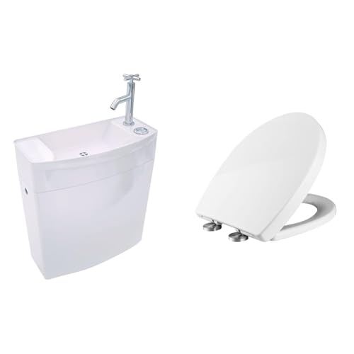 Wirquin 50720090 Réservoir Iseo combiné lave-mains intégré au réservoir, blanc & Ibergrif M41002, Abattant WC Forme O, Cuvette Toilette avec Frein de...