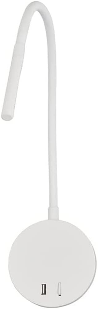 ITOSUI 3W LED Gooseneck Wall Lamp USB Port - Minimalist Design for Home and Office(White)
