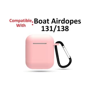 Image of CARE CASE Compatible for Boat Airdopes 131 | 138 Protective Silicone Case Cover Dust-Proof Shockproof Case Cover with Hook (Cover Only) (Light Pink)
