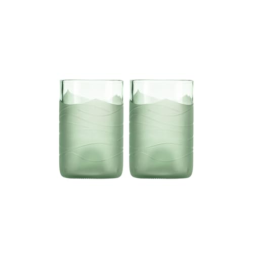 Rolf Glass Glacier Glass 12oz Tumbler | Recycled Glassware | Made in the USA | Antique Green Glass | Eco-Friendly Repurposed Wine Bottles | Set of 2