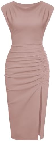 ihot 2026 Women's Mock Neck Side Slit Ruched Bodycon Cocktail Par...