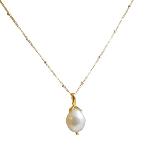 Collana con Perla d’Acqua Dolce - Ciondolo in Argento Sterling Placcato Oro - Gioiello Elegante e Raffinato - Lunghezza 45 cm, Idea Regalo per Donna