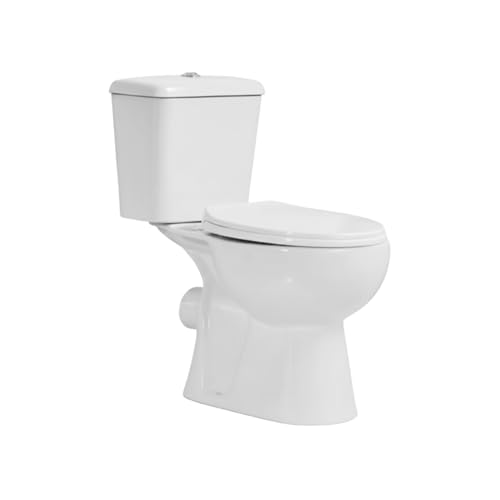 Go Bathrooms Rimless Close Coupled Toilet Ceramic Modern Bathroom Toilet Pan & Cistern Soft Close Seat White Round 66 x 38 x 74cm