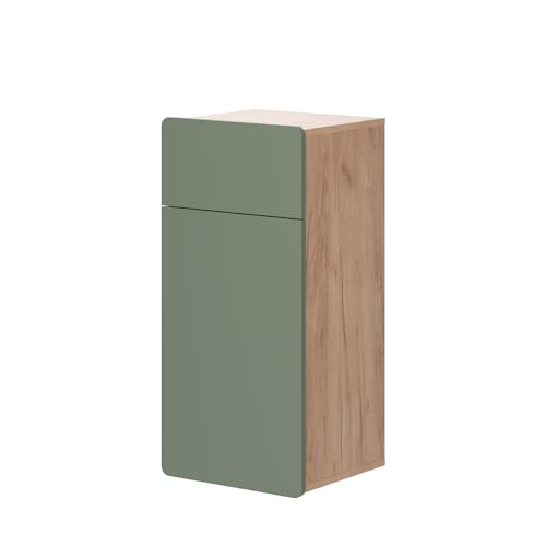 Vicco mobiletto bagno Izan, Quercia verde/oro, 36.6 x 76.6 cm con cassetto e anta, a parete, combinabile con altri mobili da bagno Izan