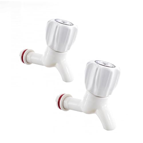 Image of White ABS Plastic Bib Cock Water Tap for Kitchen, Bathroom, Wash Basin - 1 /2 inch (15mm) | Wall-Mounted PVC Faucet for Hot & Cold Water | Durable, Leak-Proof - Set of 2