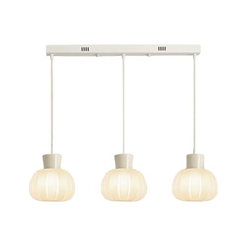 Suspension longue 3 têtes blanche luminaire moderne salon cuisine