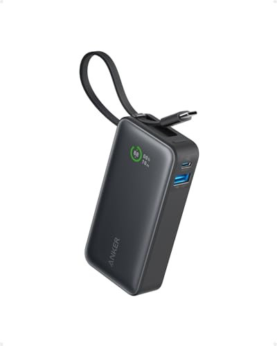 Anker Nano Powerbank, 10 000 mAh powerbank med inbyggd USB-C-kabel, PD 30 W, maximal effekt med 1 x USB-C, 1 x USB-A, kompatibel med iPhone 16/15-serien, MacBook, Galaxy, iPad, AirPods och mer (svart)