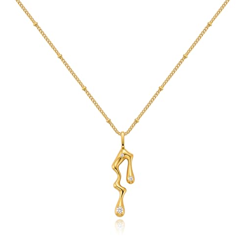 Cicy Bell 18k Gold Plated Necklace Trendy Irregular Melting Liquid Teardrop Cubic Zirconia Chunky Statement Station Chain Pendant Necklaces Jewelry Gifts