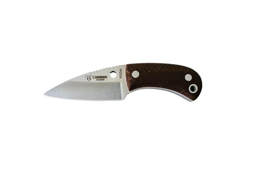Cudeman nuevo cuchillo de cuello YODA 200-JM CUERO hoja de acero Böhler N-695 y empuñadura de juma marrón de 5,8 cm para caza, pesca, supervivencia y bushcraft + Portabotellas regalo