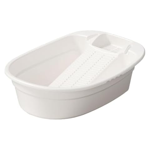 Bothyi Washboard Basin,Cleaning Basin,Portable,Washtub Washboard Basin,Washtub with Integrated Washboard for Socks,Laundry,Hand Wash, White Cover