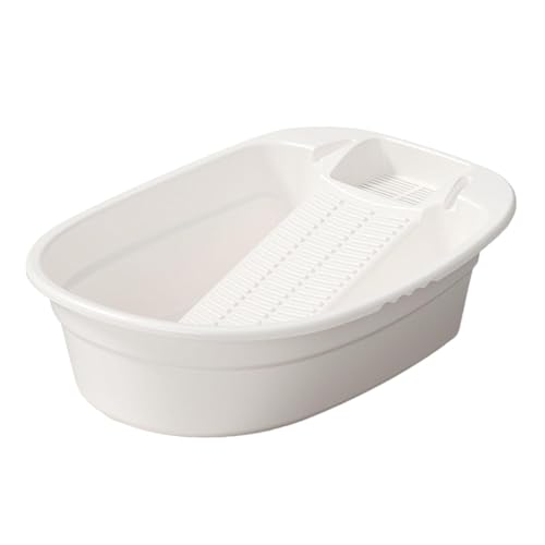 perfk Waschbrettbecken Waschzuber Waschbrettbecken Rutschfeste Home-Waschwanne mit integriertem Waschbrett-Reinigungsbecken für den Wäschehaushalt, Weiß