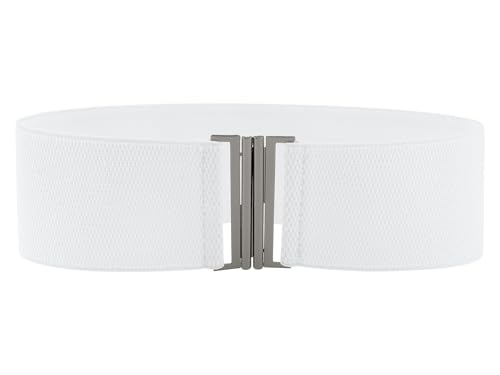 Women's Metal Interlock Buckle Stretchy Belts, Fashion Vintage Elastic Waistband for Dresses Coats